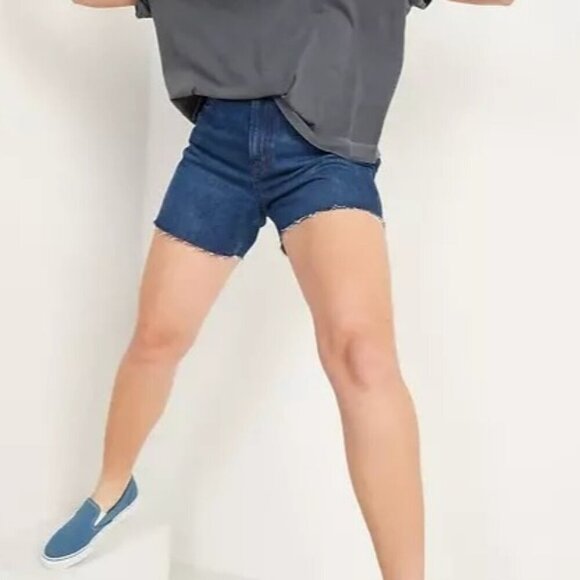 Old Navy Women High-Rise Slouchy‎ Cut Off Shorts Jean Mid-Wash Denim Blue 14 - Picture 2 of 9